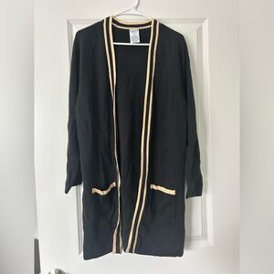 Serra Black Cardigan with Tan Stripes